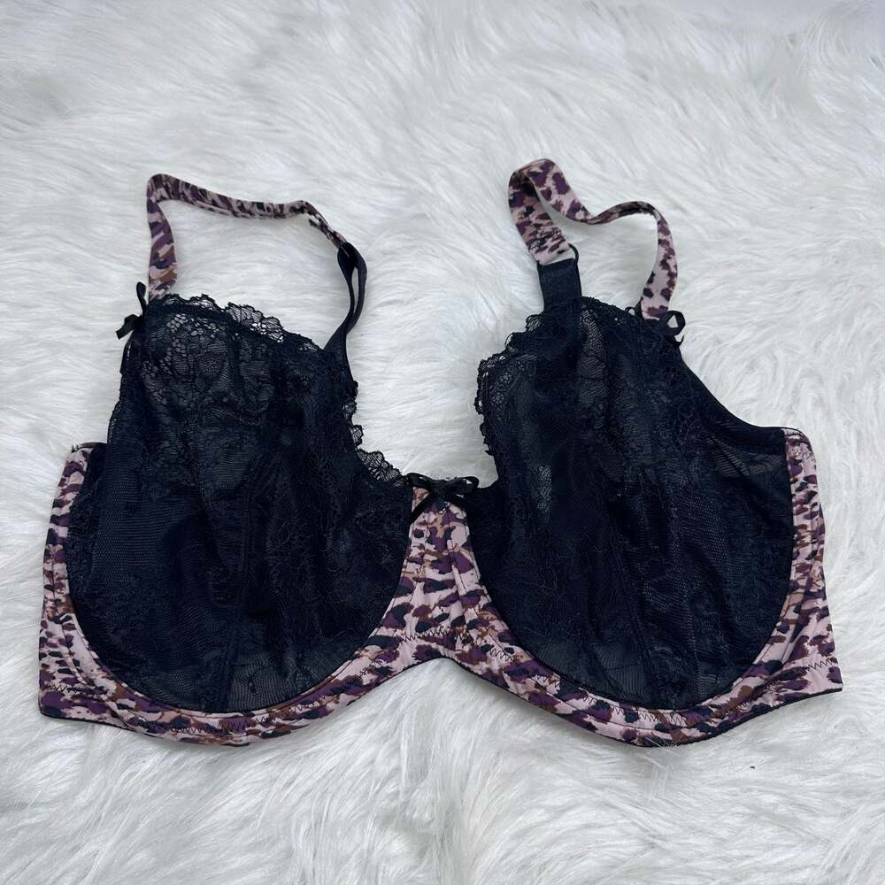 Adore Me Black‎ and Purple Camo Print Bra and Panty Set